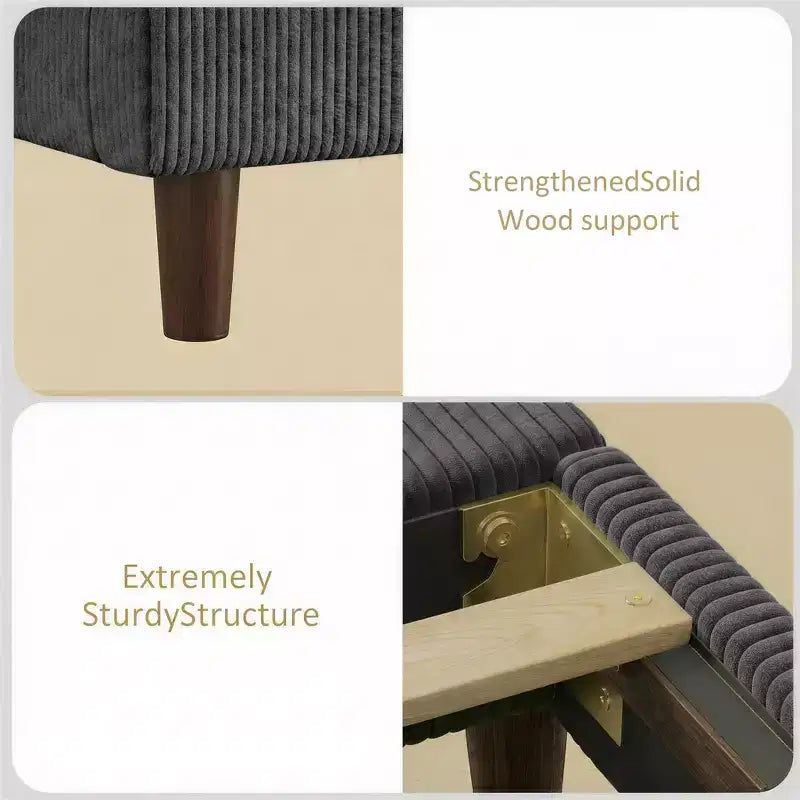 Letto a piattaforma imbottito Queen Size, letto Wingback con testiera da 56,1", velluto a coste/gambe in legno massello/nessuna necessità di rete a molle/senza rumore
