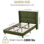Letto a piattaforma imbottito Queen Size, letto Wingback con testiera da 56,1", velluto a coste/gambe in legno massello/nessuna necessità di rete a molle/senza rumore