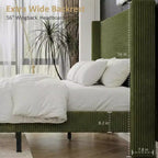 Letto a piattaforma imbottito Queen Size, letto Wingback con testiera da 56,1", velluto a coste/gambe in legno massello/nessuna necessità di rete a molle/senza rumore