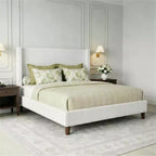 Dyonery Queen Size Upholstered Platform Bed Frame,Wingback Bed with 56.1 Headboard Corduroy/Solid Wood Leg/No Box Spring Needed/Noise Free