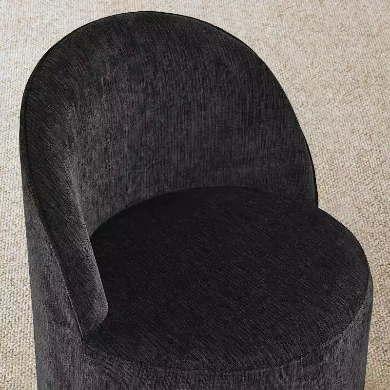 Tavolo da pranzo rotondo moderno per 6 persone, tavolo da pranzo con piedistallo nero, sedie a botte girevoli in ciniglia con ruote