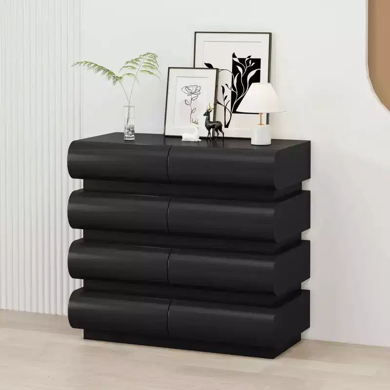 Comodino da camera con 8 cassetti, nero, senza maniglie, moderno, 8 cassetti con ampio spazio di archiviazione