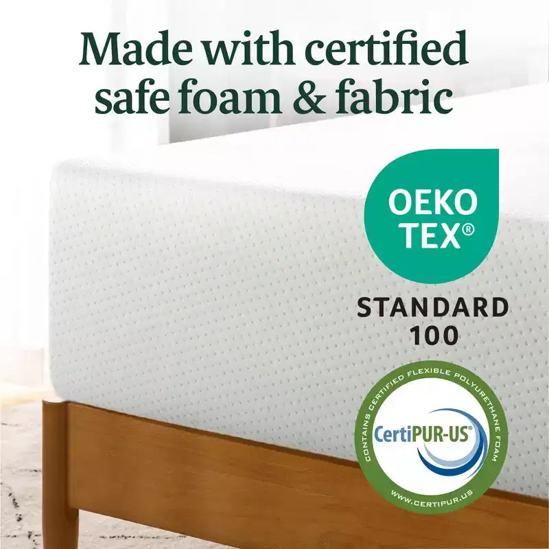 Materasso in Memory Foam al Tè Verde, Queen Size da 10 Pollici, Senza Fibra di Vetro, Sostegno Medio-Rigido, Sollievo dalla Pressione Zonato, Schiume e Tessuto Certificati Sicuri.