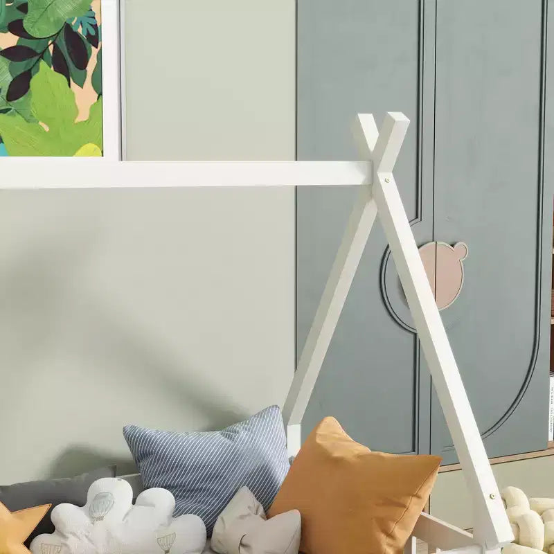 Letto a pavimento a forma di tenda, misura singola, con sponde di sicurezza e doghe