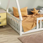 Letto a pavimento a forma di tenda, misura singola, con sponde di sicurezza e doghe