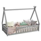 Letto a pavimento a forma di tenda, misura singola, con sponde di sicurezza e doghe
