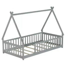 Letto a pavimento a forma di tenda, misura singola, con sponde di sicurezza e doghe
