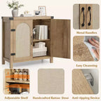 Mobile credenza in rattan, buffet contenitore rustico con inserti in legno in stile bohémien, perfetto angolo caffè per cucina, sala da pranzo e soggiorno, corridoio