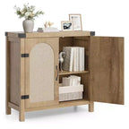 Mobile credenza in rattan, buffet contenitore rustico con inserti in legno in stile bohémien, perfetto angolo caffè per cucina, sala da pranzo e soggiorno, corridoio