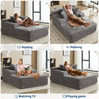 Poltrona Chaise Longue Oversize in Velluto a Coste, Grigia 170x127 cm Divano Letto Profondo Cloud, Nessun Montaggio Divano a Pavimento per Soggiorno Camera da Letto