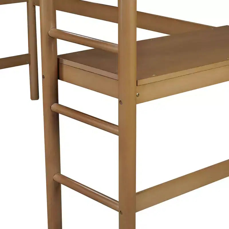 Letto singolo con testiera e pediera imbottite in tessuto bouclé con scaletta, sponde di sicurezza - Naturale