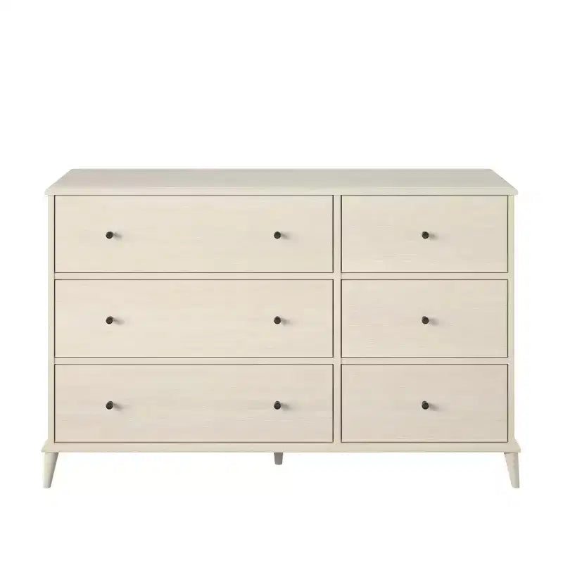 Cassettiera Farnsworth a 6 cassetti Mid-Century Modern 51" avorio, armadio contenitore con guide in metallo, legno ingegnerizzato