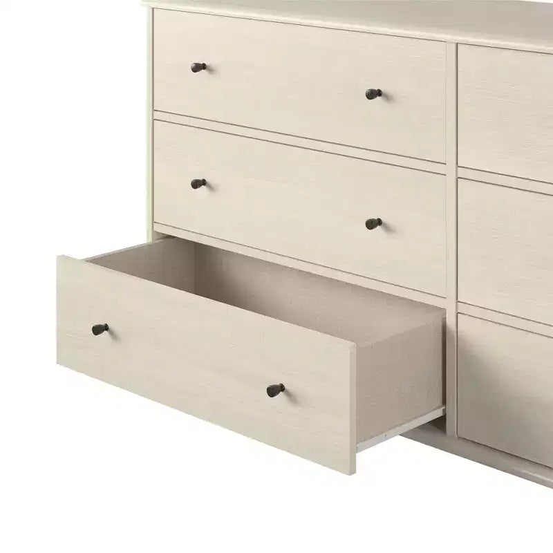 Cassettiera Farnsworth a 6 cassetti Mid-Century Modern 51" avorio, armadio contenitore con guide in metallo, legno ingegnerizzato