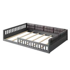 Letto matrimoniale imbottito in legno con sponde di protezione e cuscino, non è necessaria la rete, robusta struttura in pino, grigio