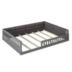Letto matrimoniale imbottito in legno con sponde di protezione e cuscino, non è necessaria la rete, robusta struttura in pino, grigio