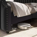 Struttura letto a piattaforma California King Size con testiera alta 50,2 pollici, letto imbottito con testiera e pediera trapuntate a canali verticali, finiture con borchie