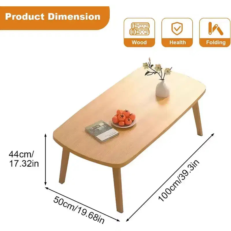 Tavolino Pieghevole in Legno, Tavolo Pieghevole per Laptop da 100 cm, Tavolino Basso per Piccoli Spazi da Usare Seduti a Terra per Soggiorno, Camera da Letto, Ufficio