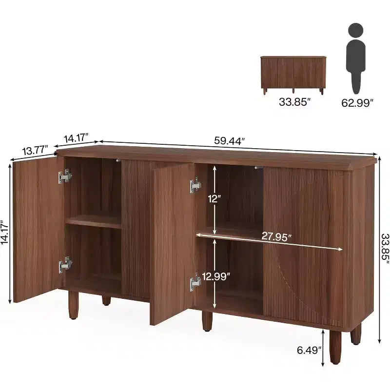 Madia Credenza: Mobile contenitore moderno con ante, adatto per soggiorno, cucina, sala da pranzo (Marrone).