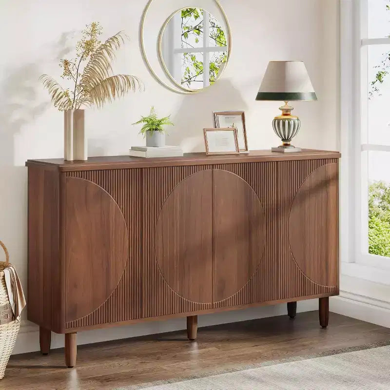Madia Credenza: Mobile contenitore moderno con ante, adatto per soggiorno, cucina, sala da pranzo (Marrone).