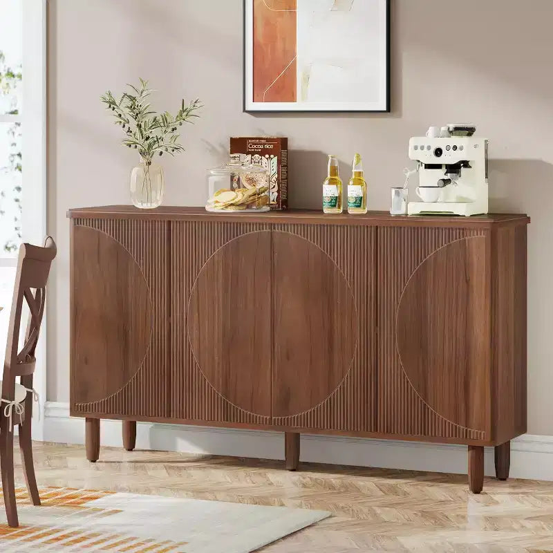 Madia Credenza: Mobile contenitore moderno con ante, adatto per soggiorno, cucina, sala da pranzo (Marrone).