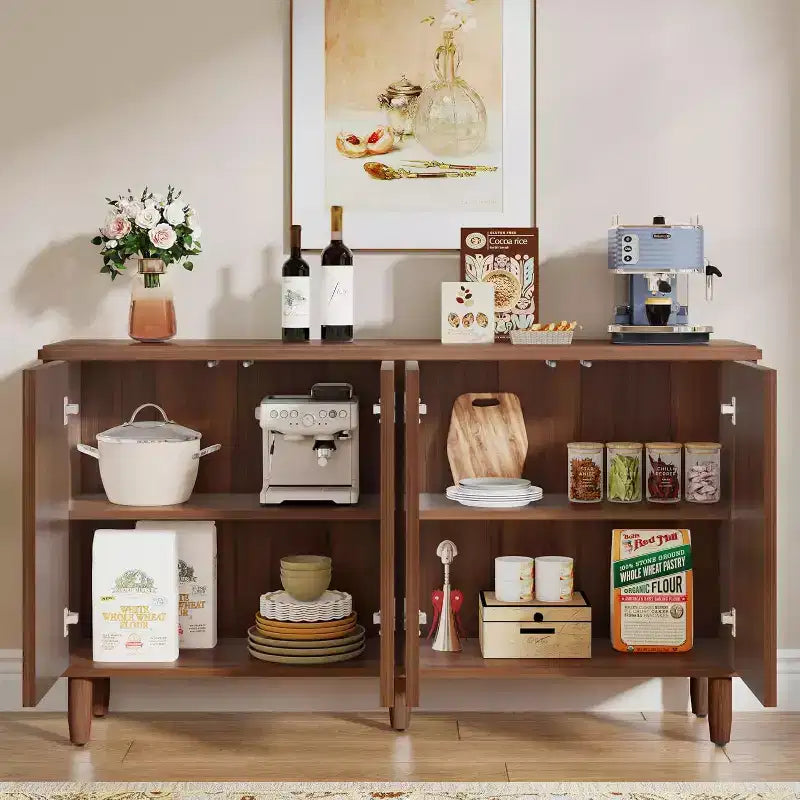Madia Credenza: Mobile contenitore moderno con ante, adatto per soggiorno, cucina, sala da pranzo (Marrone).