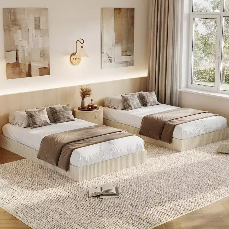 Struttura letto in legno, letto a piattaforma con design scanalato, robusto, elegante e silenzioso, facile da montare, non necessita di rete a molle, silenzioso
