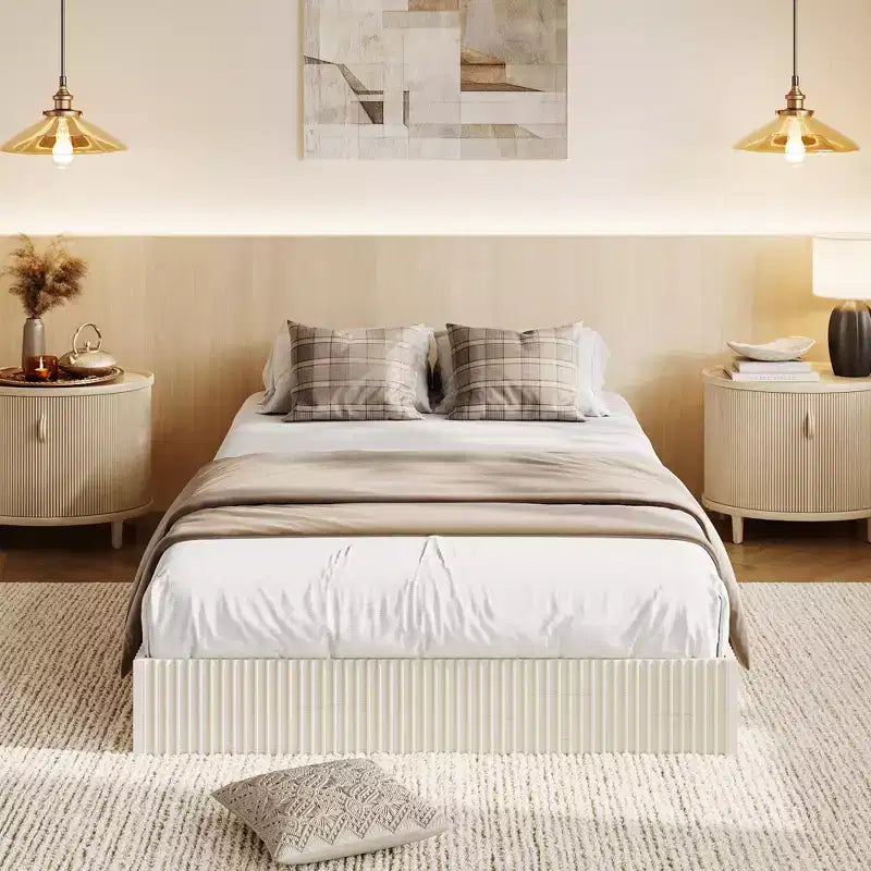 Struttura letto in legno, letto a piattaforma con design scanalato, robusto, elegante e silenzioso, facile da montare, non necessita di rete a molle, silenzioso