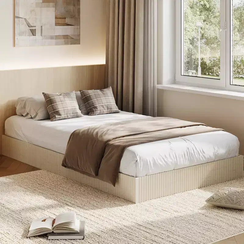 Struttura letto in legno, letto a piattaforma con design scanalato, robusto, elegante e silenzioso, facile da montare, non necessita di rete a molle, silenzioso
