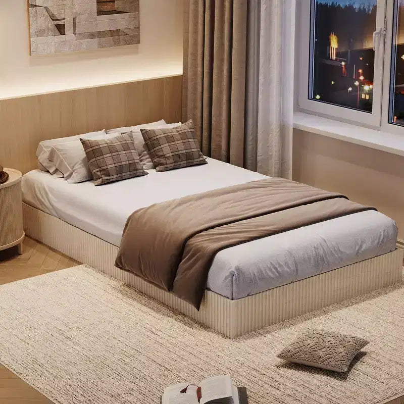 Struttura letto in legno, letto a piattaforma con design scanalato, robusto, elegante e silenzioso, facile da montare, non necessita di rete a molle, silenzioso