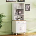 JVNOXK Stylish farmhouse-style storage cabinet with wooden gourd-shaped legs and adjustable shelves, perfect for the living room, white