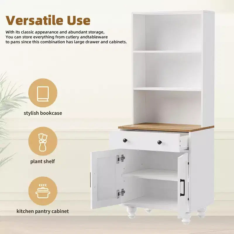 Mobiletto contenitore in stile rustico elegante con gambe in legno a forma di zucca e ripiani regolabili, perfetto per il soggiorno, bianco