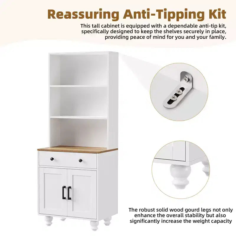 Mobiletto contenitore in stile rustico elegante con gambe in legno a forma di zucca e ripiani regolabili, perfetto per il soggiorno, bianco