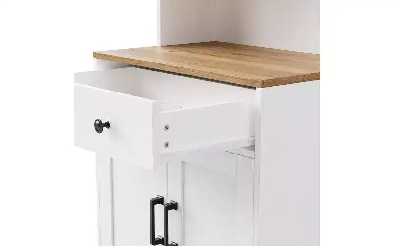 Mobiletto contenitore in stile rustico elegante con gambe in legno a forma di zucca e ripiani regolabili, perfetto per il soggiorno, bianco
