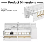 Letto a L in legno con sette armadietti e due cassetti contenitori Scrivania Libreria per camera da letto Bianco