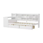 Letto a L in legno con sette armadietti e due cassetti contenitori Scrivania Libreria per camera da letto Bianco