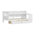 Letto a L in legno con sette armadietti e due cassetti contenitori Scrivania Libreria per camera da letto Bianco