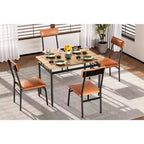 Set da pranzo da 5 pezzi, Set tavolo da cucina in legno con 4 sedie imbottite in PU, Set dinette industriale con struttura in metallo per sala da pranzo, cene in casa, feste