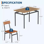 Set da pranzo da 5 pezzi, Set tavolo da cucina in legno con 4 sedie imbottite in PU, Set dinette industriale con struttura in metallo per sala da pranzo, cene in casa, feste