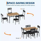 Set da pranzo da 5 pezzi, Set tavolo da cucina in legno con 4 sedie imbottite in PU, Set dinette industriale con struttura in metallo per sala da pranzo, cene in casa, feste