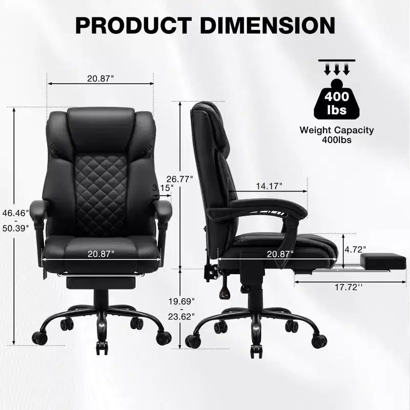 Sedia da Ufficio Ergonomica con Massaggio a 6 Punti e Reclinabile, Regolabile, in Similpelle, Supporta 180 kg, Perfetta per l'Ufficio Domestico