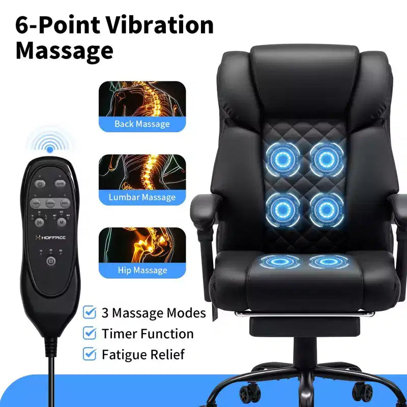Sedia da Ufficio Ergonomica con Massaggio a 6 Punti e Reclinabile, Regolabile, in Similpelle, Supporta 180 kg, Perfetta per l'Ufficio Domestico