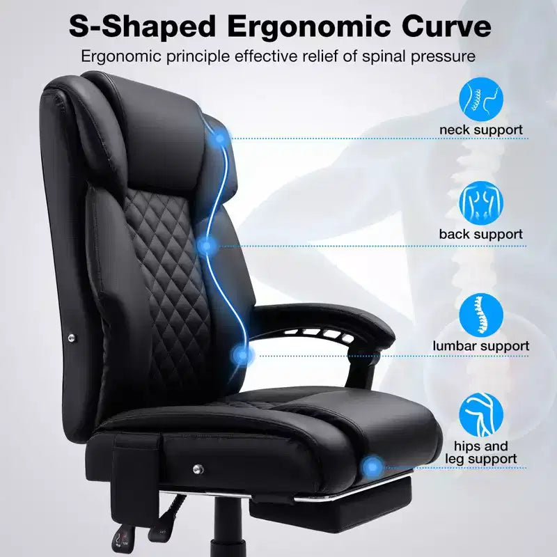 Sedia da Ufficio Ergonomica con Massaggio a 6 Punti e Reclinabile, Regolabile, in Similpelle, Supporta 180 kg, Perfetta per l'Ufficio Domestico