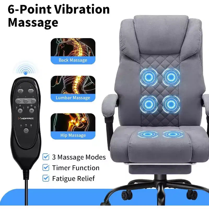 Sedia da Ufficio Ergonomica con Massaggio a 6 Punti e Reclinabile, Regolabile, in Similpelle, Supporta 180 kg, Perfetta per l'Ufficio Domestico