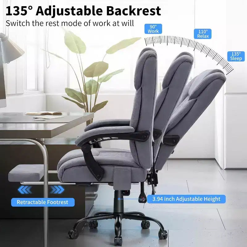 Sedia da Ufficio Ergonomica con Massaggio a 6 Punti e Reclinabile, Regolabile, in Similpelle, Supporta 180 kg, Perfetta per l'Ufficio Domestico