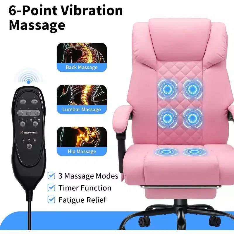 Sedia da Ufficio Ergonomica con Massaggio a 6 Punti e Reclinabile, Regolabile, in Similpelle, Supporta 180 kg, Perfetta per l'Ufficio Domestico