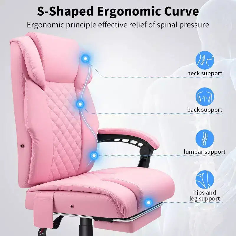 Sedia da Ufficio Ergonomica con Massaggio a 6 Punti e Reclinabile, Regolabile, in Similpelle, Supporta 180 kg, Perfetta per l'Ufficio Domestico