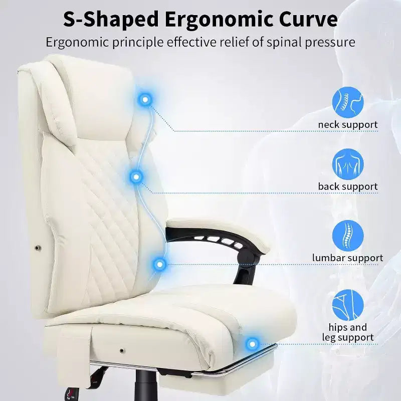 Sedia da Ufficio Ergonomica con Massaggio a 6 Punti e Reclinabile, Regolabile, in Similpelle, Supporta 180 kg, Perfetta per l'Ufficio Domestico