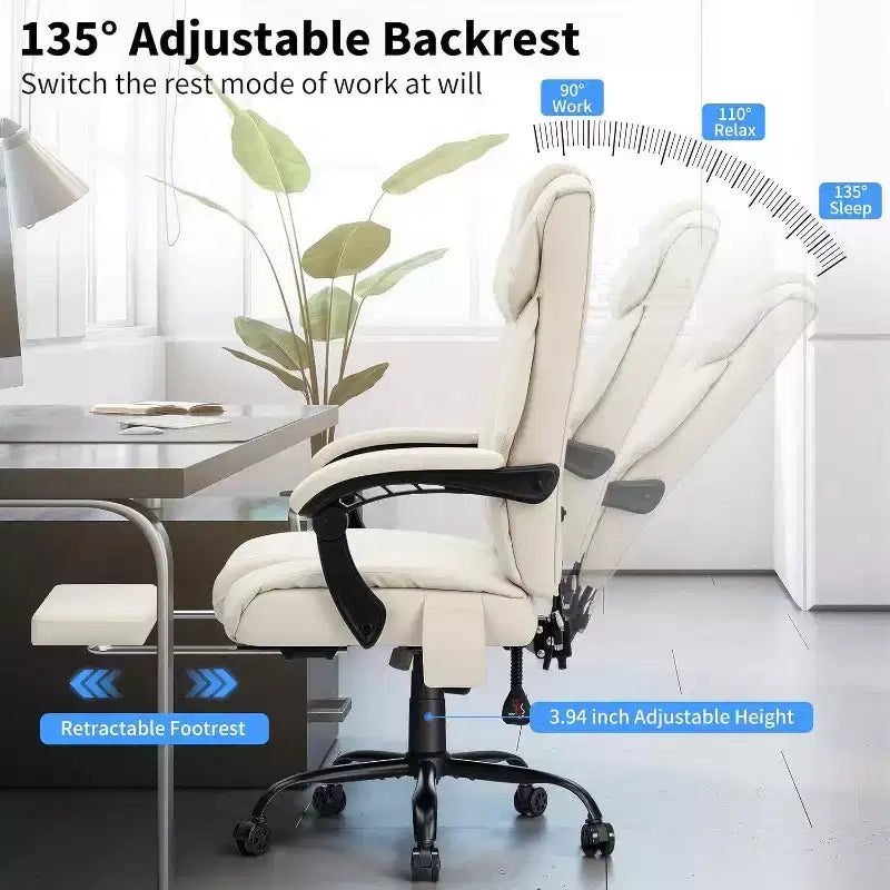 Sedia da Ufficio Ergonomica con Massaggio a 6 Punti e Reclinabile, Regolabile, in Similpelle, Supporta 180 kg, Perfetta per l'Ufficio Domestico