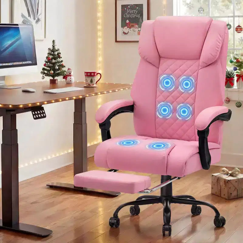 HOFFREE Ergonomic Office Chair with 6-Point Massage & Recline, Adjustable, Faux Leather, Supports 400lbs, Perfect for Home Office