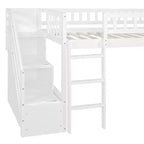 Letto a soppalco singolo con scivolo, struttura in legno con scalini contenitore e sponde di sicurezza, ideale per camerette.